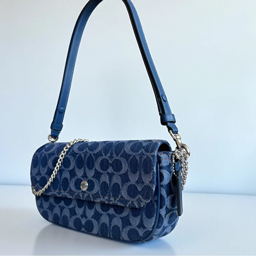 COACH Brook Flap Chain Bag In Signature Denim Crossbody Bag CAT60 - Picture 9 of 13